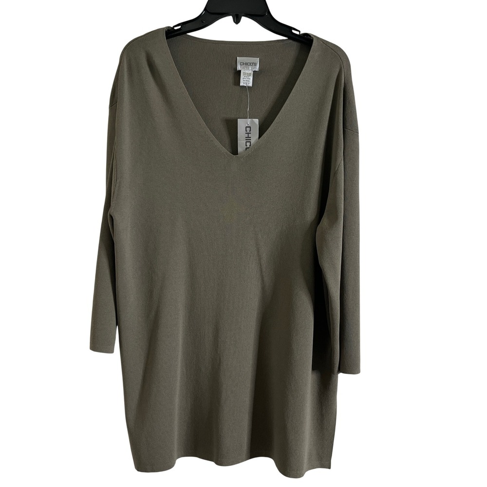 New Chico's Women's Metro Knit Soho V neck‎ Tunic Sweater Green size XL